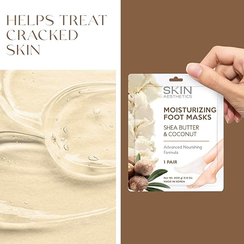 Miniatura 7 de Calcetines hidratantes de manteca de karité y coco para pies - Hidratan los pies cansados, secos y agrietados, mascarilla hidratante exfoliante para