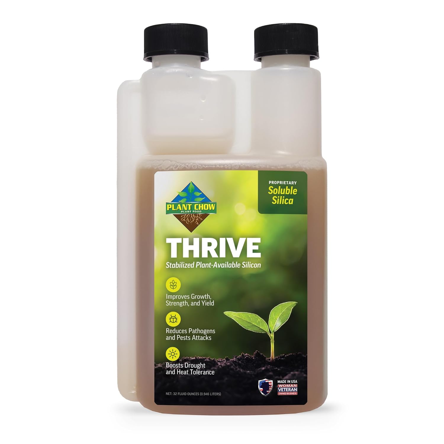 Plant Chow Thrive 32 oz boosts Growth, Yield, and Stress Resistance with Fast-Absorbing bioavailable Silicon. Strengthens Plants, Improves Color, Disease Resistance, and Water Efficiency.