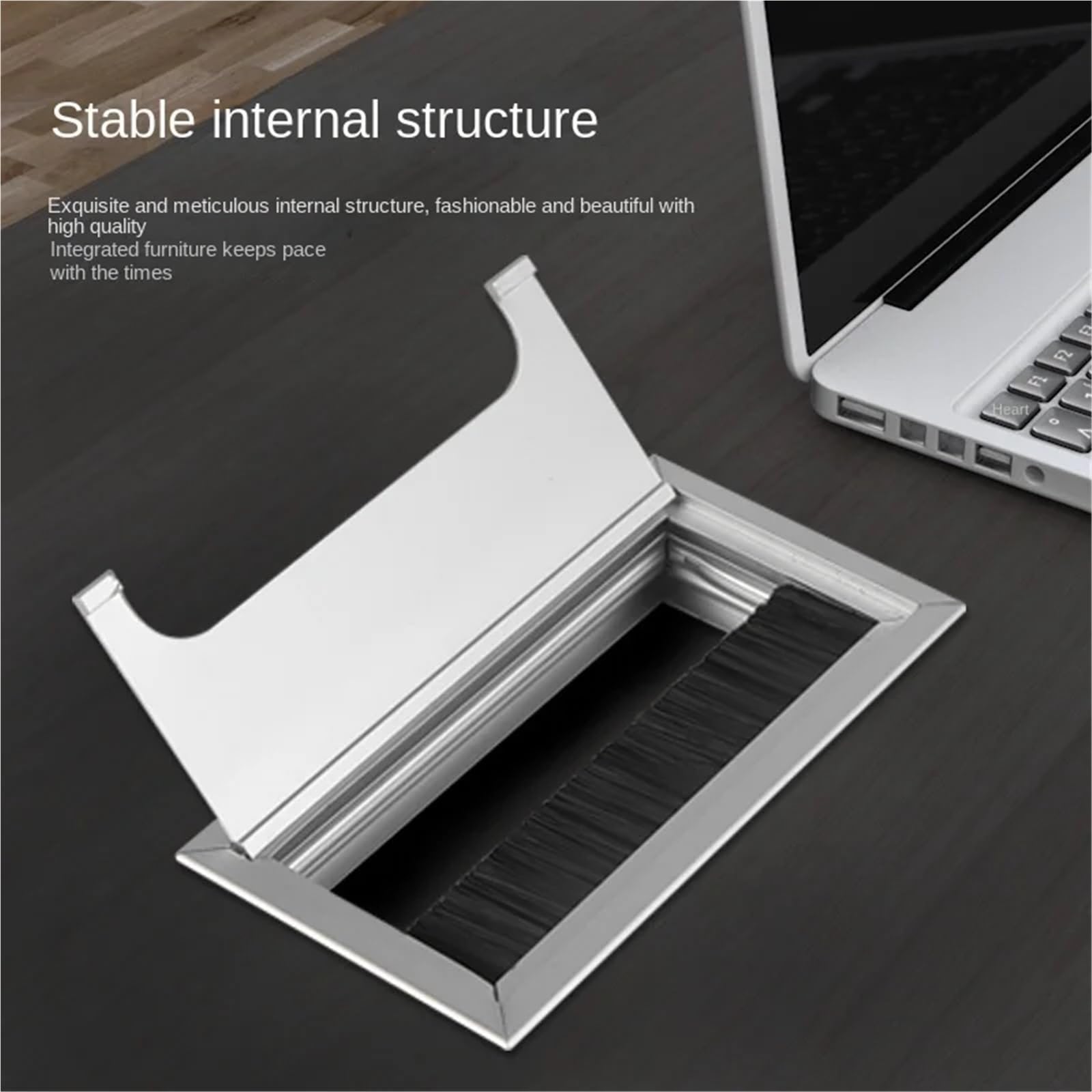 Kabeldurchlass 1 stücke Schreibtisch Kabel Loch Abdeckung Schwarz Aluminium Legierung Box Mit Borsten Pinsel Computer Desktop Rechteckigen(Silver 80x280mm)