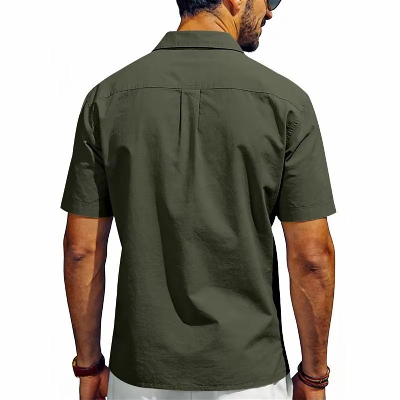 Chemise de Travail Homme, Double Poche Extensible sans Faux Plis Manches Courtes décontractée