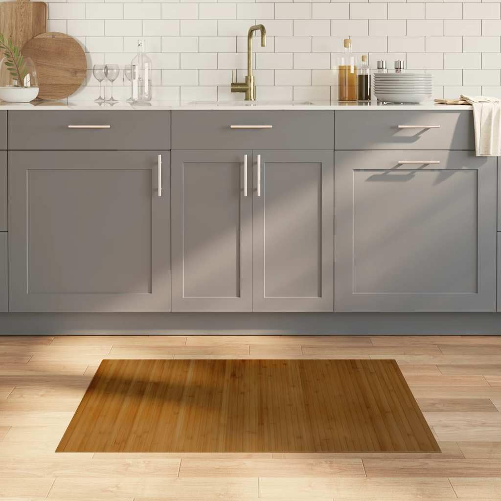 Tapis en bambou marron 70 x 100 cm – Tapis moderne rectangulaire pour salon, cuisine et couloir – Tapis naturel résistant avec dessous antidérapant