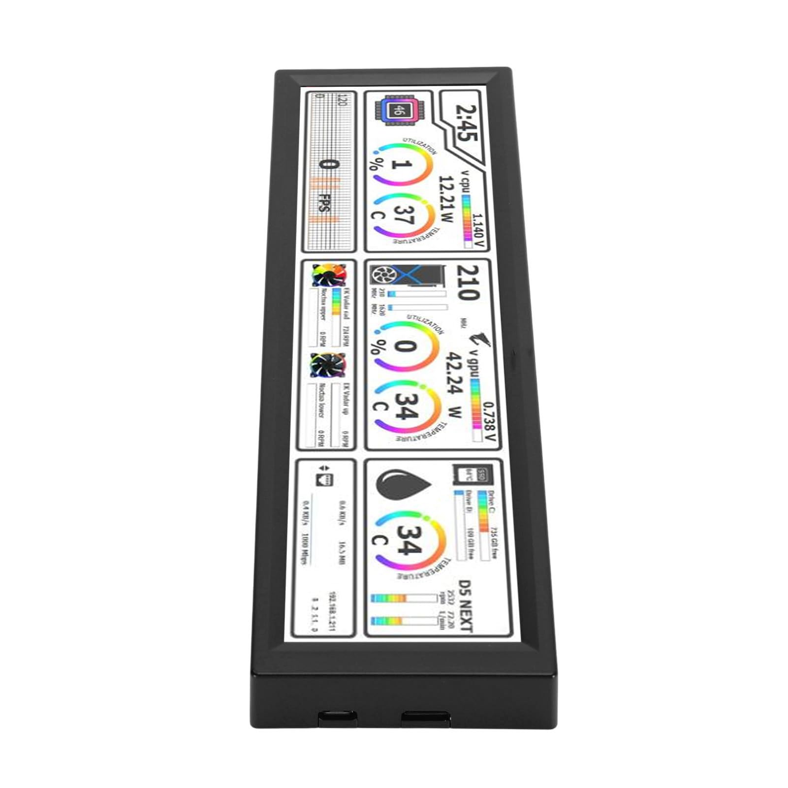 Yunseity Pannello Sensore Visualizzazione Temperatura PC, Display Temperatura PC Touch Screen da 8,8 Pollici Supporto Schermo Secondario Tema Dinamico per Programmatori (BLACK)