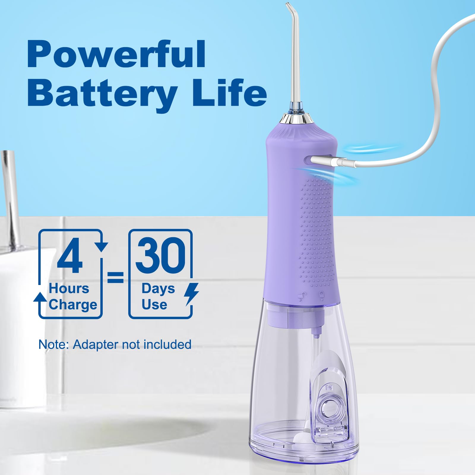 WellLeo Idropulsore per denti, 300 ml, senza fili, ricaricabile, con 5 modalità, 5 punte a getto, IPX7, impermeabile, per la cura delle gengive, uso domestico e in viaggio