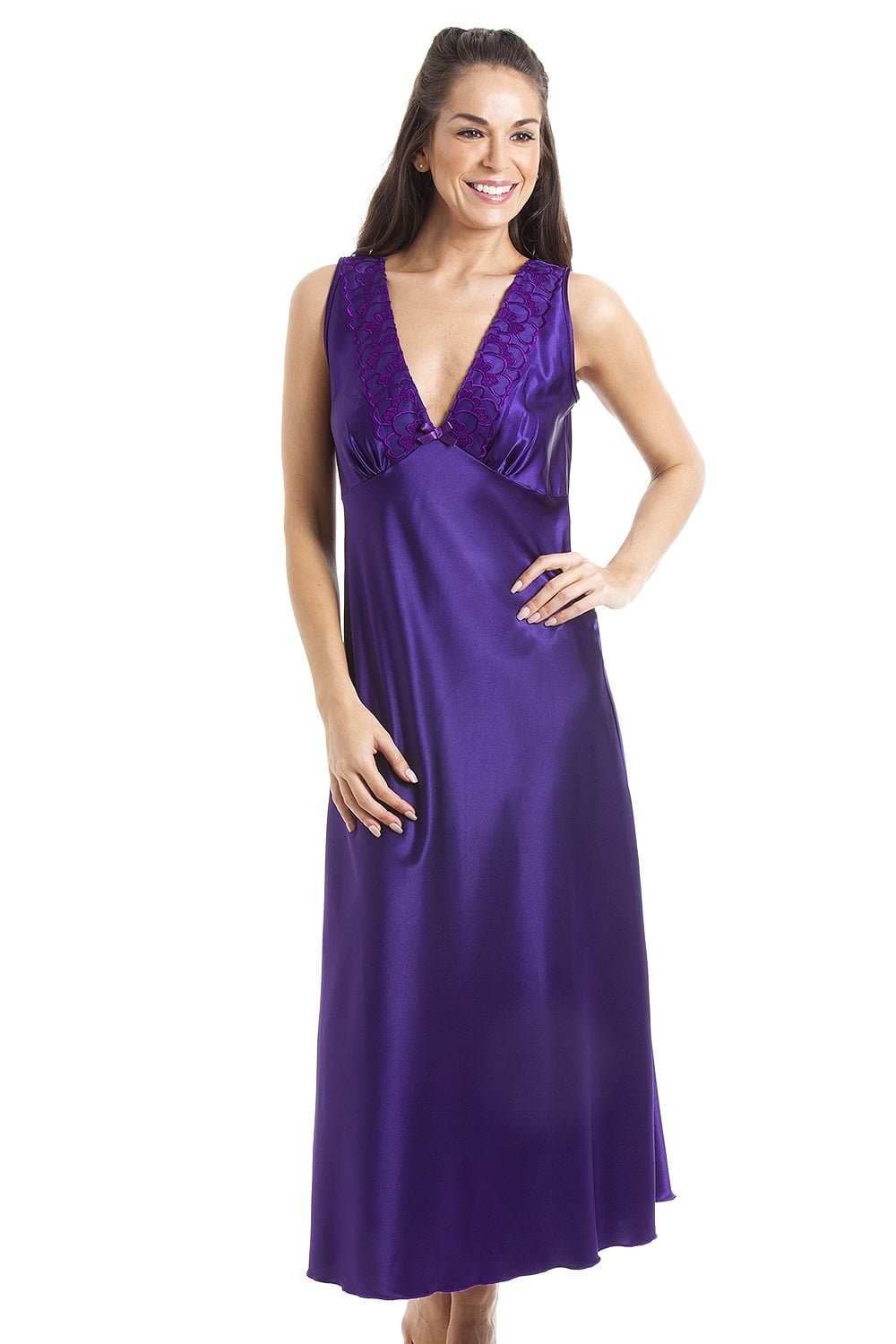 Camille Purple Luxury Lace Satin Chemise - 10-12