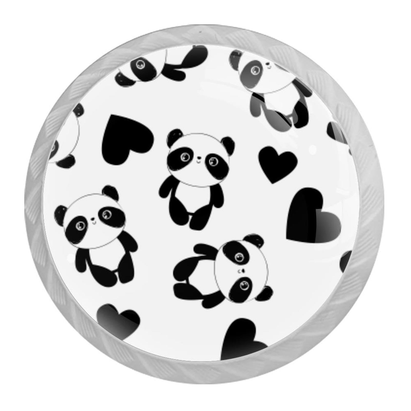 Tqmspg 4 Pieces Drawer Pulls Panda with Heart Door Knobs Dresser Handles for Kitchen Wardrobe Cupboard Hardware Furniture
