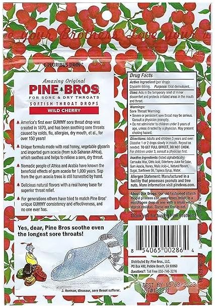 Miniatura 4 de Pine Bros. Softish - Gotas para garganta, tamaño económico, cereza silvestre, 30 gotas (paquete de 3)