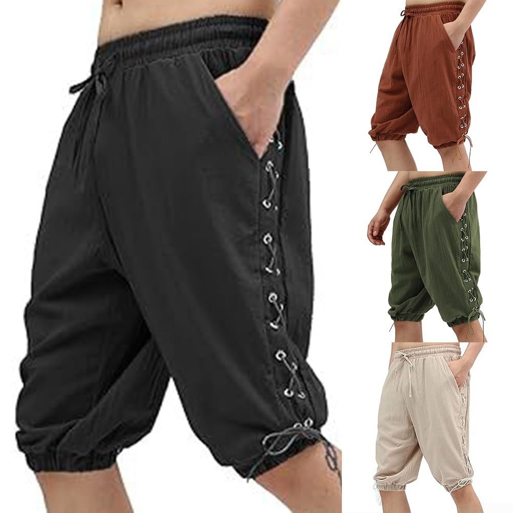 Gdfnmogo Pantalones cortos medievales de pirata renacentista para hombre, con cordones, ideales para fiestas temáticas y eventos