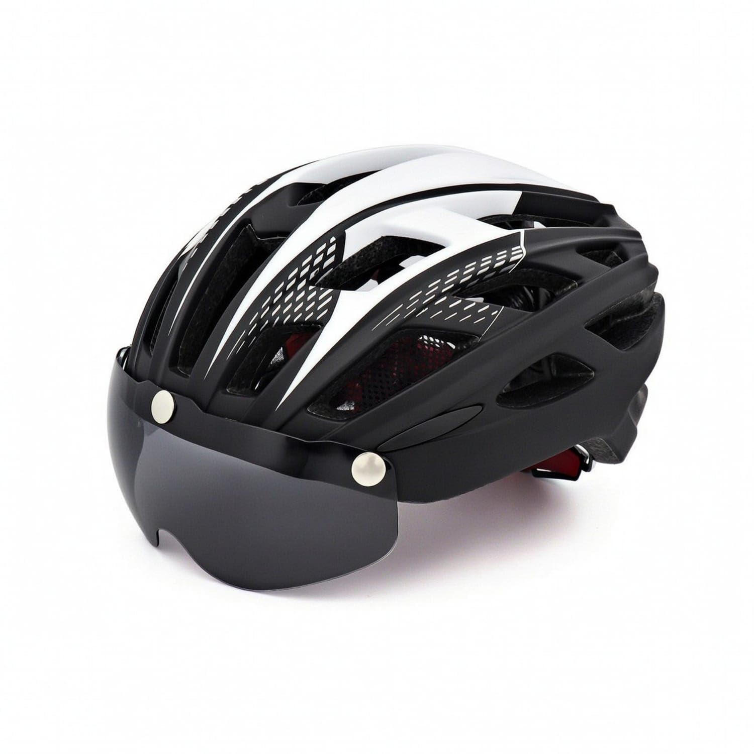 Streamlined Bike Helmet with Visor Aerodynamic Cycle Helmet with Visor Ventilated Adjustable for Cyclists, Commuters, Road Cycling, Mountain Biking, Black White-picture-10