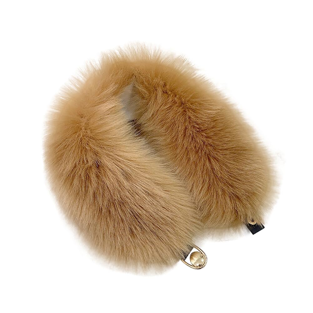 Women's Neck Warmer Faux Fur Collar Scarf Wrap Plush Muffler Collar Trim Warm Scarf Neck Hood for Women Winter Coat Dress Party Clothing (Camel)