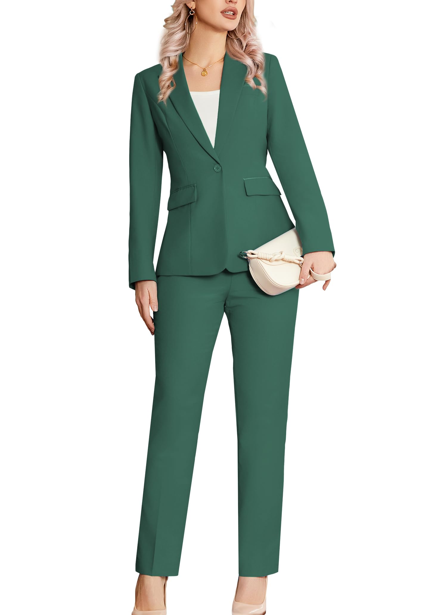 Women's 2 Piece Suit Notched Lapel One Button Slim Fit Business Office Work Tuxedo Blazer Pants Set