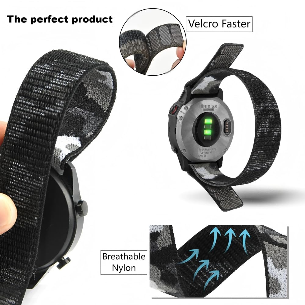 Nylonowy pasek 22 mm do Garmin Forerunner 955/965/935/945/Instinct 2/3 Solar/AMOLED/E/Epix Pro Gen 2 / MARQ Serii / Approach S62 / do Coros Vertix, QuickFit pasek do zegarka sportowego