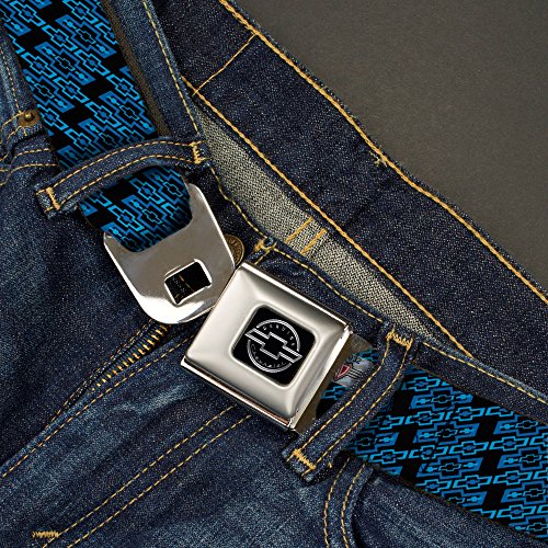 Buckle-Down Seatbelt Belt - Diagonal Retro Chevy Bowtie Monogram Black/Blues - 1.0" Wide - 20-36 Inches in Length2