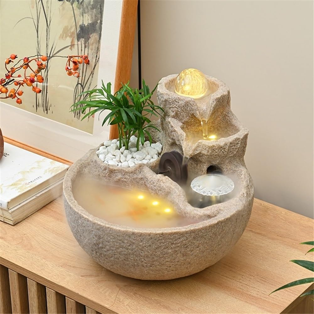 Escritorio de relajación Interior con rocalla, Cascada de Agua recirculante, Fuente, atracción de Riqueza, decoración