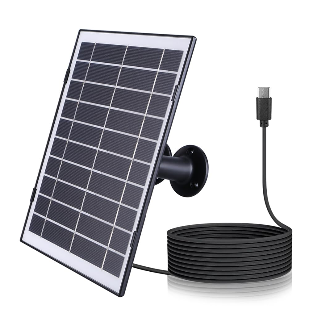 Solar Ladegerät 30W 5V für EufyCam/Wyze Cam Überwachungskamera, USB-C Anschluss, Solarpanel Ladegerät für Garten Beleuchtung, IP65 wasserdicht, mit 360° Verstellbar Halterung (A)