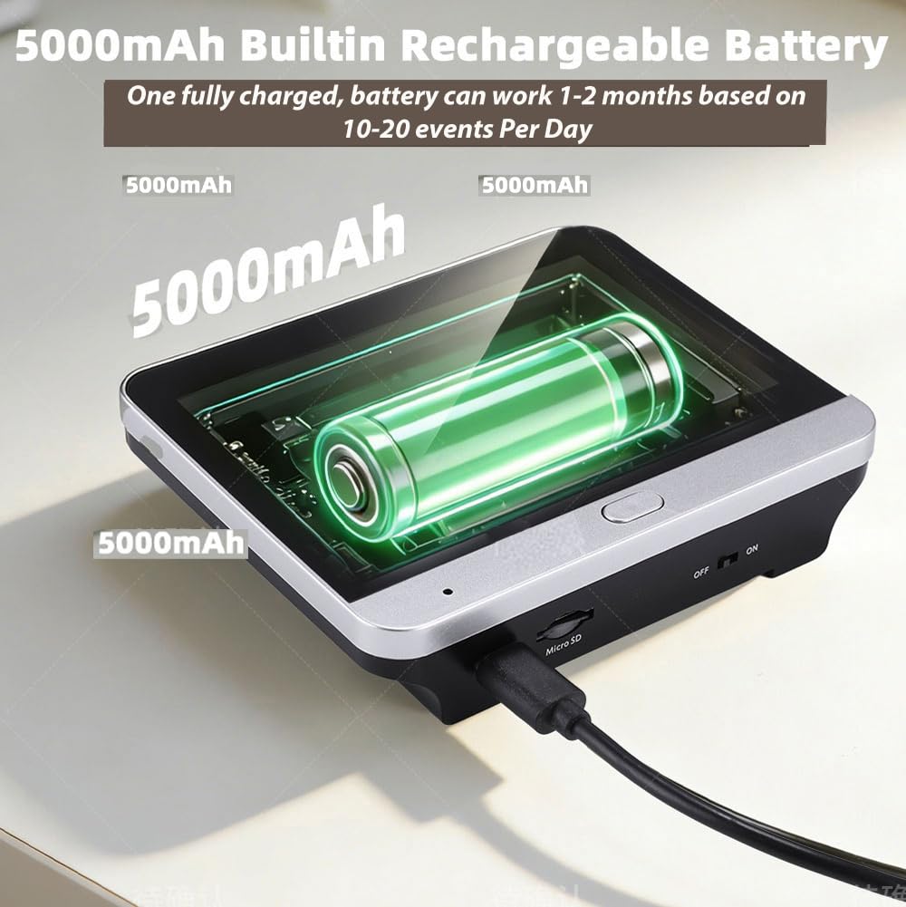 Microondas Radar Humano Cuerpo Detección,2K Mirilla Digital Puerta Wifi con MicroSD de 32GB,Video Inalámbrico Cámara con Pantalla de 4.3'', Gran ángulo 140 °, 5000mAh, Visión Nocturna,WiFi 2.4 GHz