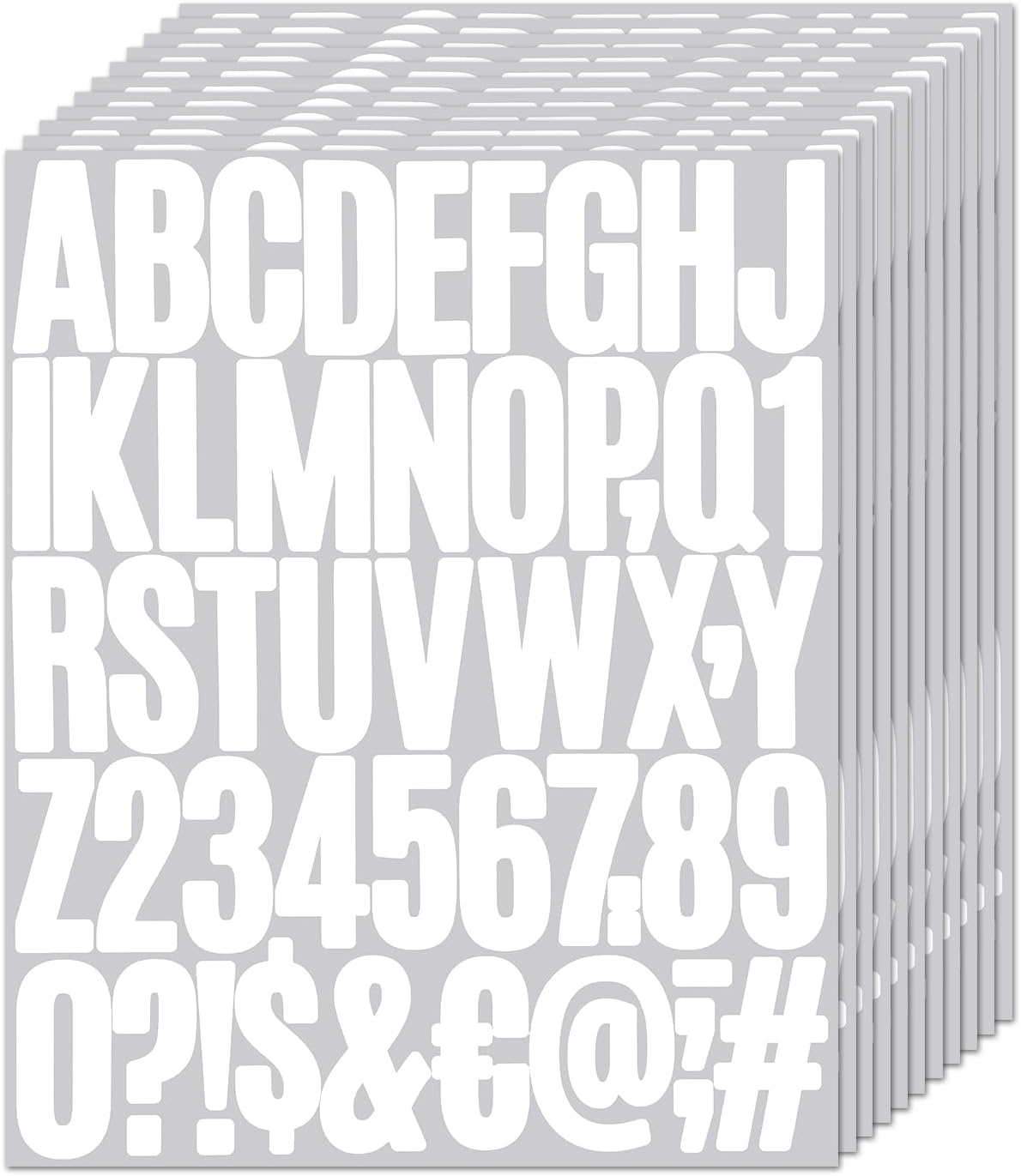 10 Sheets 500 Pcs 2 Inch White Vinyl Letters Stickers, Self Adhesive Mailbox Numbers Stickers Waterproof Alphabet Numbers Symbols Sticker for Mailbox, Window, Door, Cars, Address Number