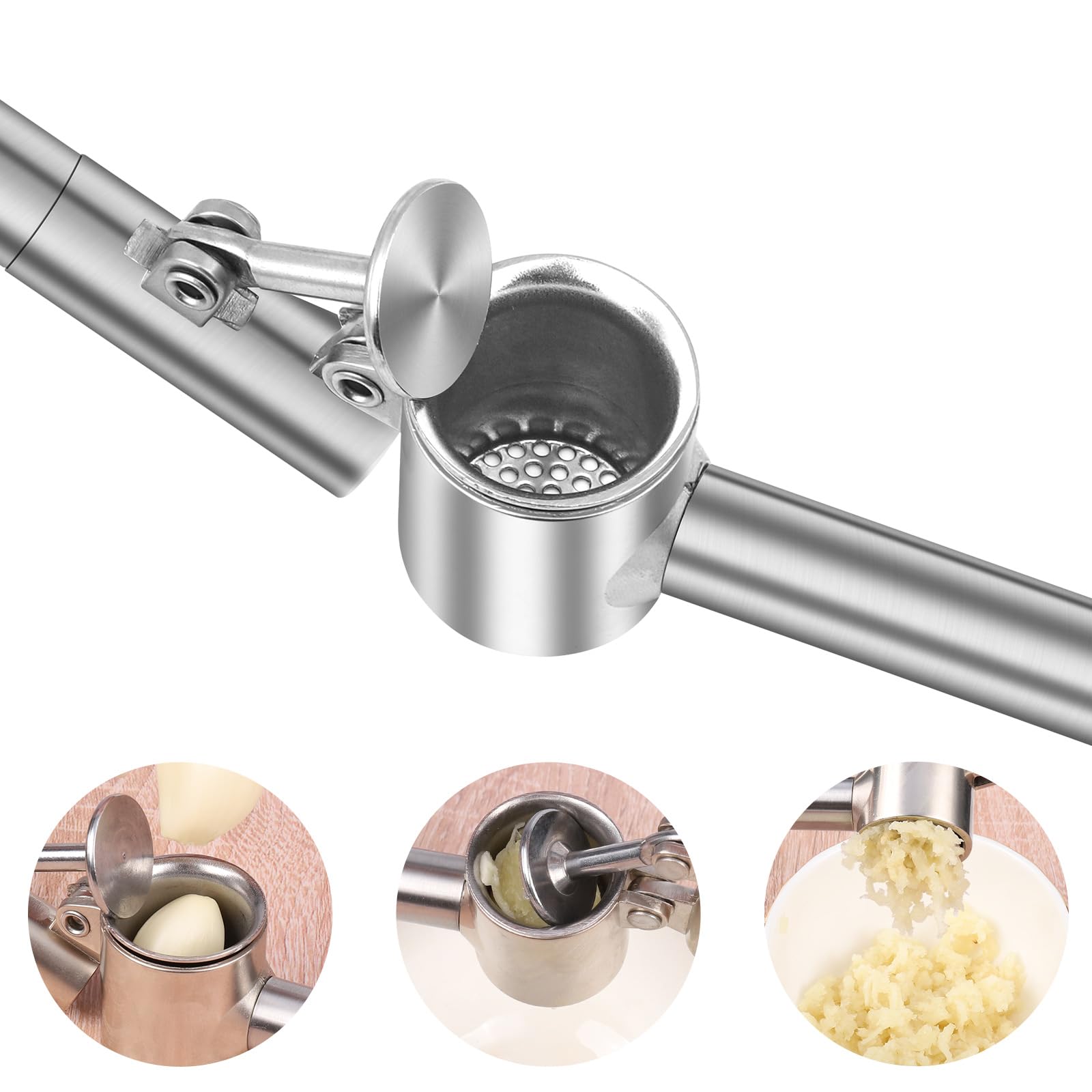 Leifheit Knobi-King Spremiaglio Schiaccia Aglio In Acciaio Inox, Nero E Argento, 15 Cm, 3146 - Foto 10