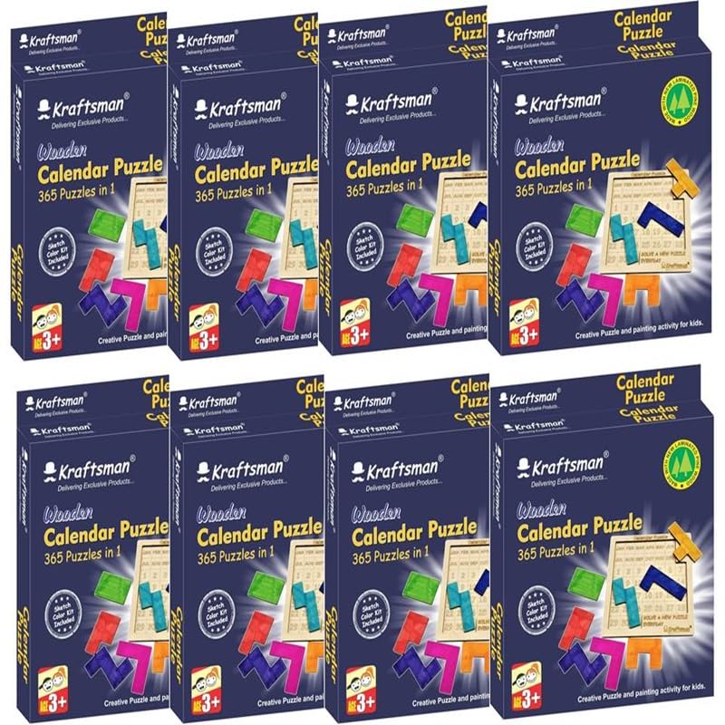 Image of Braintastic Birthday Return Gifts (Pack of 8) Wooden Jigsaw Calendar Puzzle, Travel Board Game,Art & Craft Party Pack Return Favors for Kids-3-6 yrs(12 Colors & Puzzle Game per Pack)