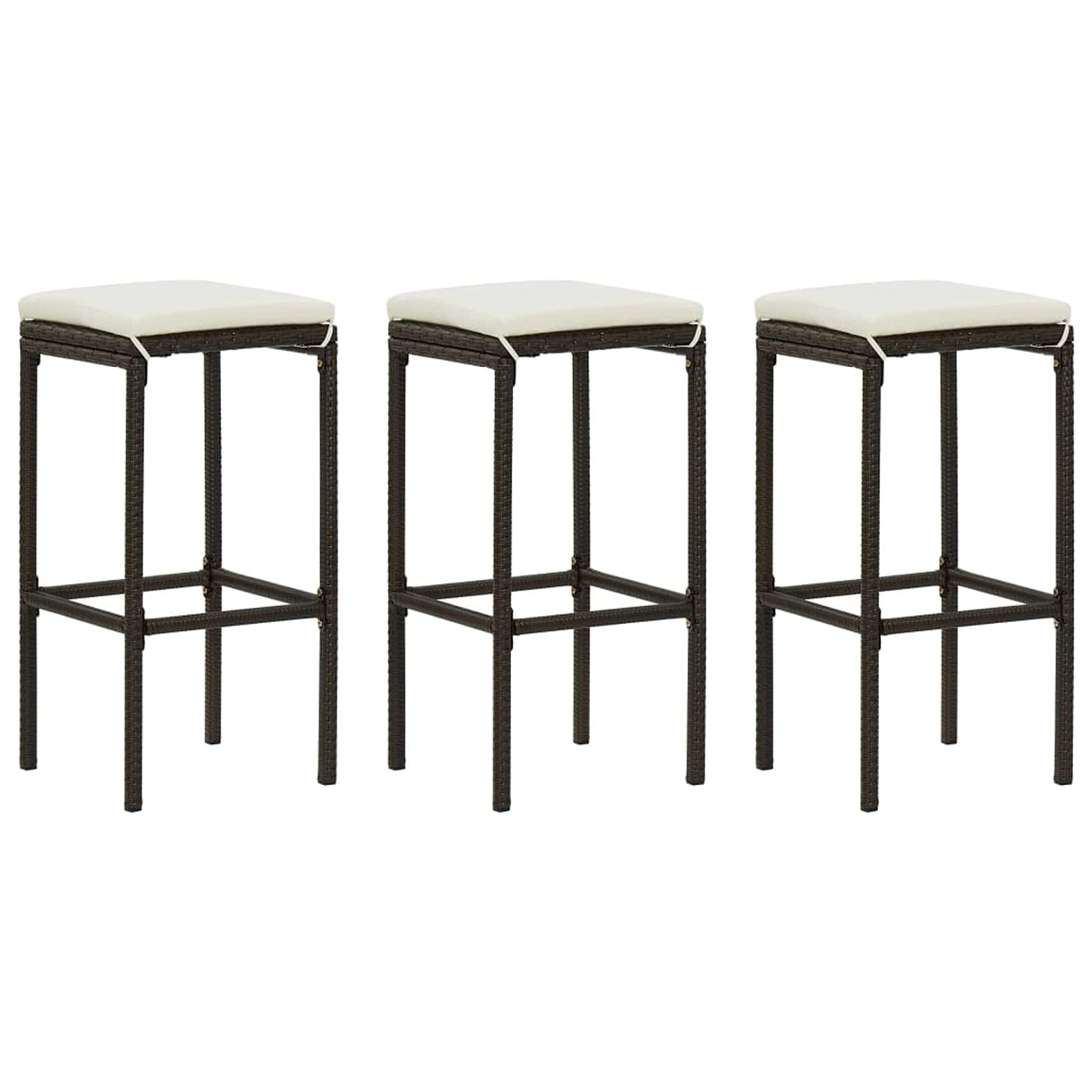 Ensemble de Bar de Jardin Résine Tressée Marron 1 Table 3 Tabourets avec Coussins