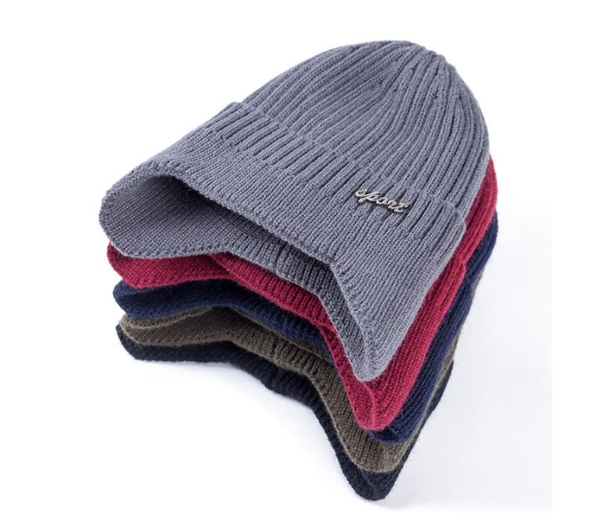 LEMITA Bonnet d'hiver doux pour homme et femme avec cache-oreilles, Navy Blue Set, taille unique