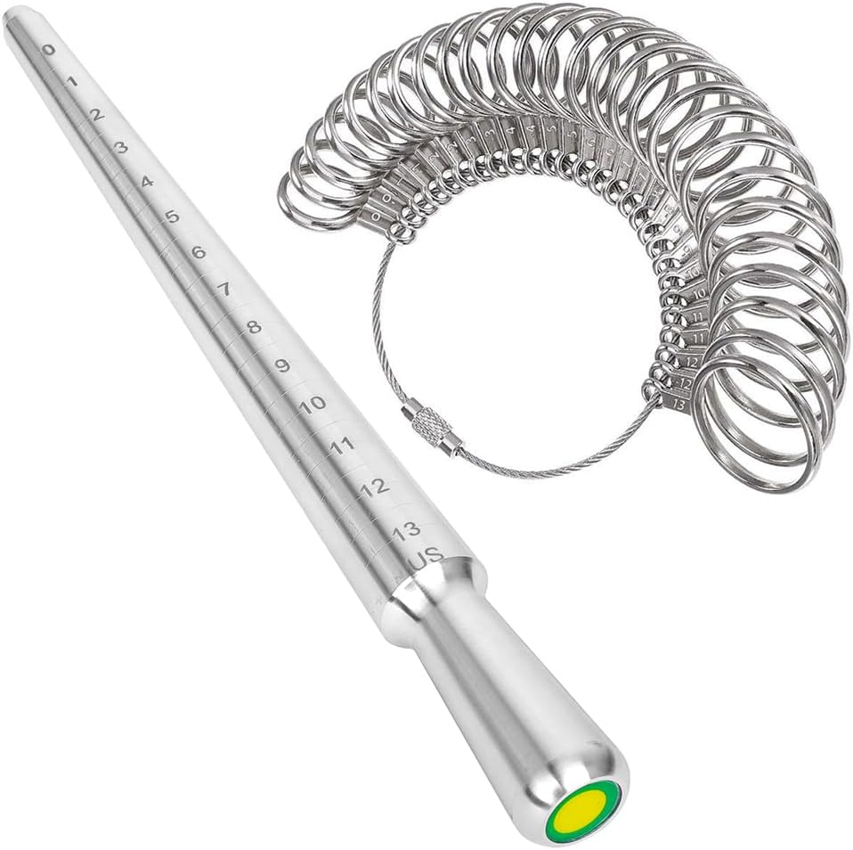 PHYHOO Ring Sizer Set Metal Ring Mandrel Steel Ring Gauge Kit Finger Size Measure Rings Sizing Measurement Jewelry Making Tool Jewelers Tools US 0-13, Metal