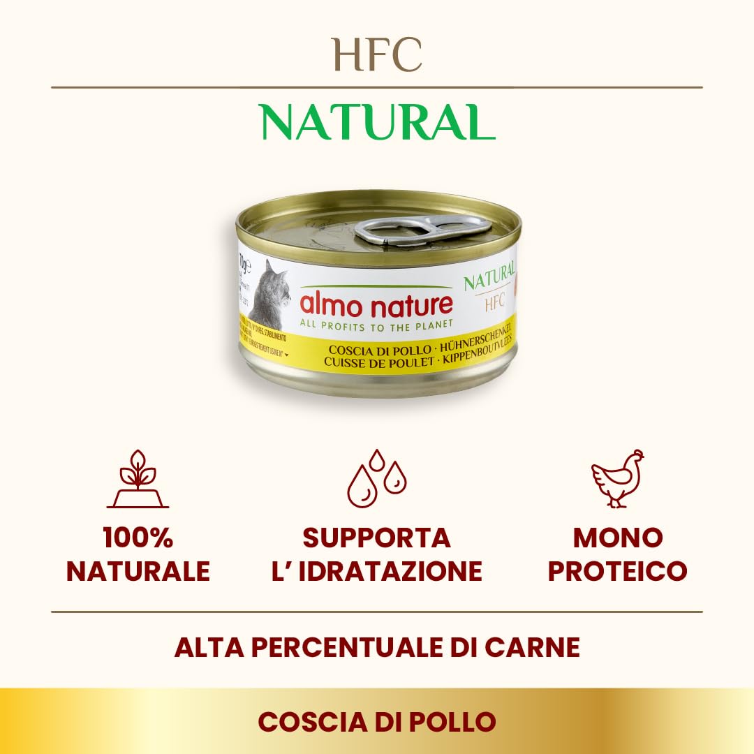 Almo Nature HFC Natural Alimento Umido per Gatti - Coscia di Pollo - Confezione da 420 g (6 x 70 g)