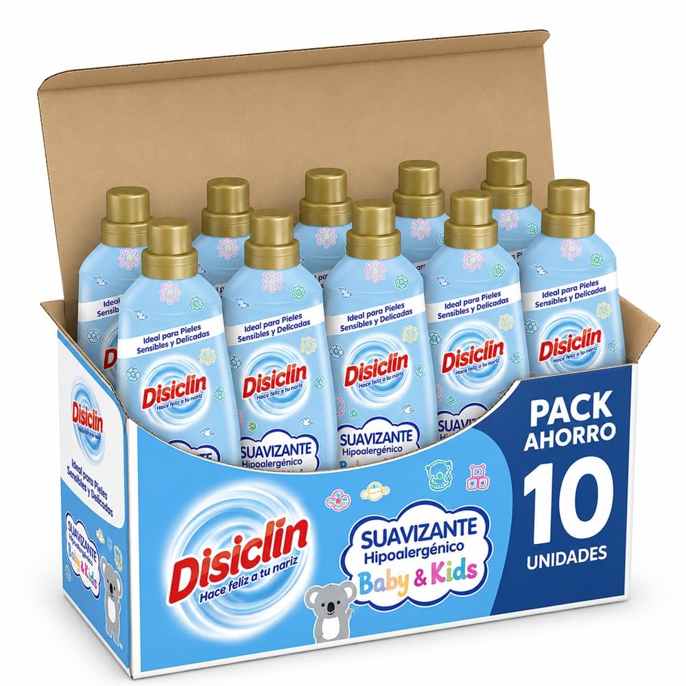 Disclin Baby & Kids | Pack 10 unidades Suavizante Concentrado Hipoalergénico Ideal para Ropa de Bebé y Niño | Aroma Suave y Fresco | Pieles Sensibles y Delicadas | 80 Lavados - 1440 ml | RASMACOR