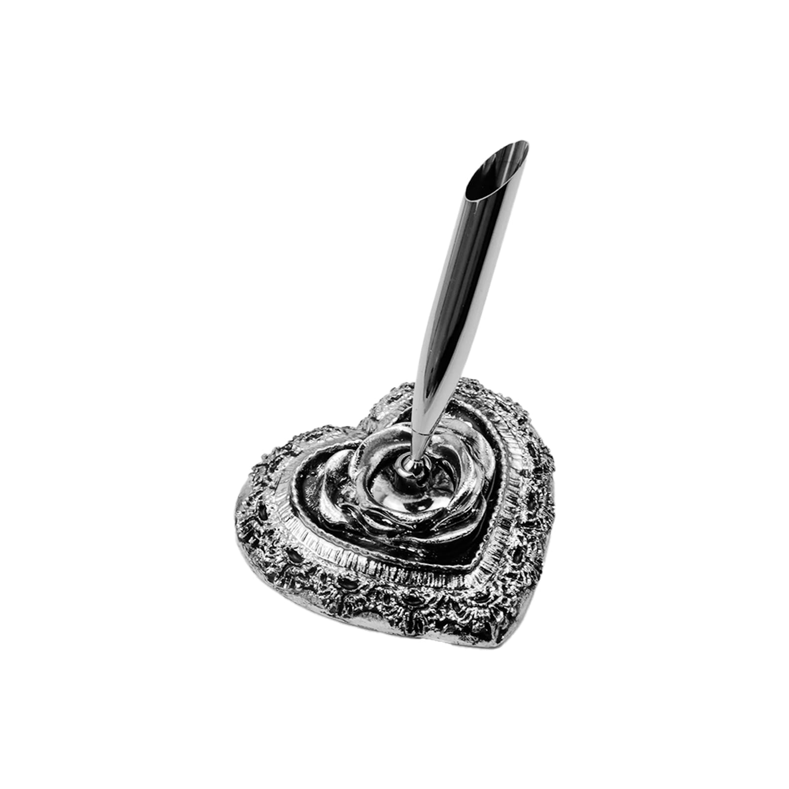 MY MIRONEY Vintage Insertion Pen Holder Heart Shape Desktop Pen Stand Quill Dip Pens Base for School Office Supplies