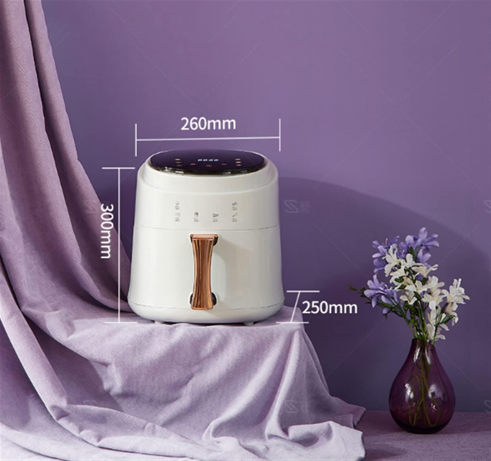 Horno freidora de aire con circulación rápida de aire, sin aceite, temporizador de 60 minutos, temperatura ajustable, cesta antiadherente, receta incluida, control inteligente para comidas familiares