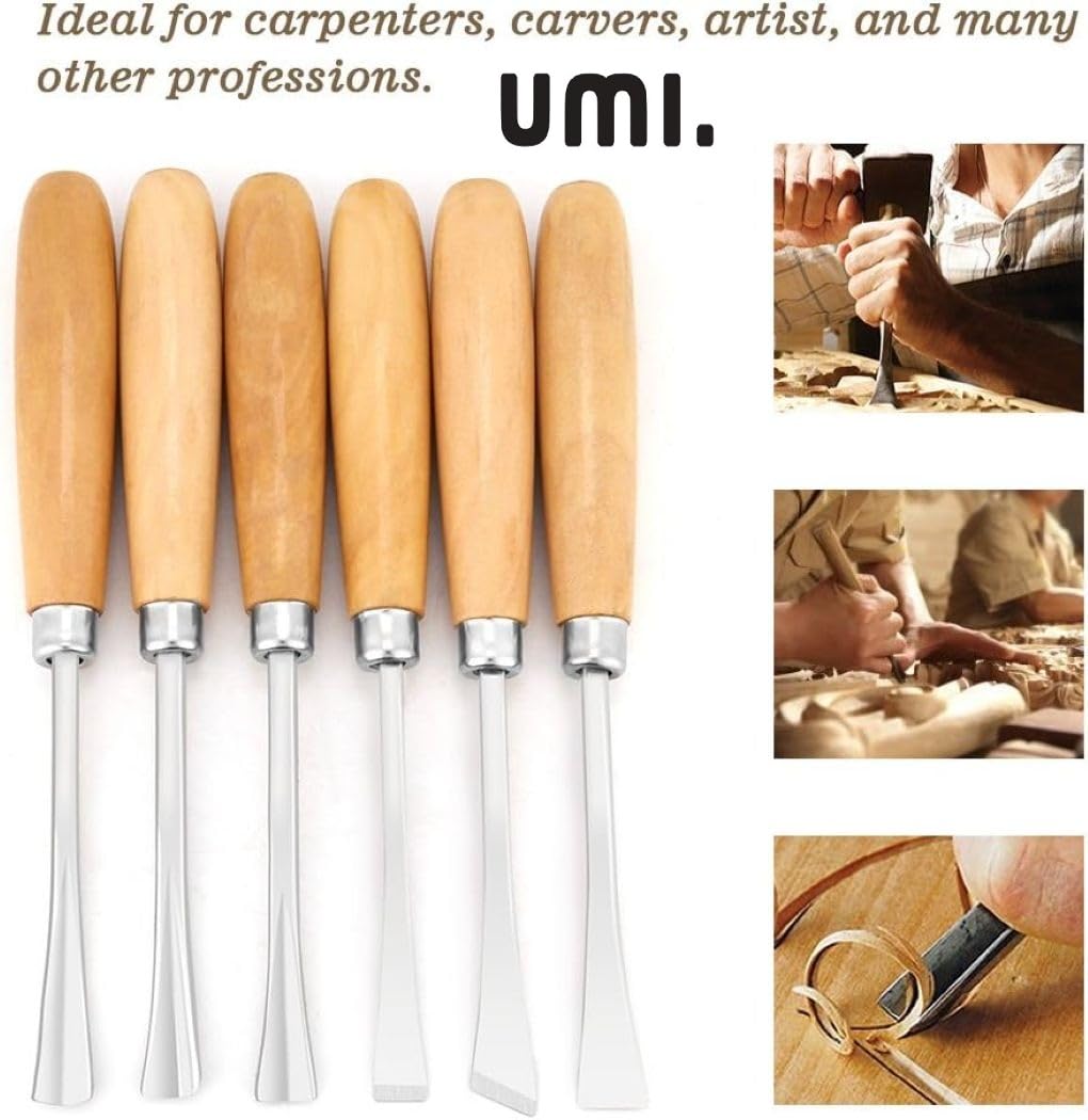 Amazon Brand - Umi 6 Piece Heavy Duty Wood Carving Chisel Set - Precision Crafting Tools for Home & Professional Use, Durable Steel Blades with Ergonomic Wooden Handles, Ideal for Carpentry 3