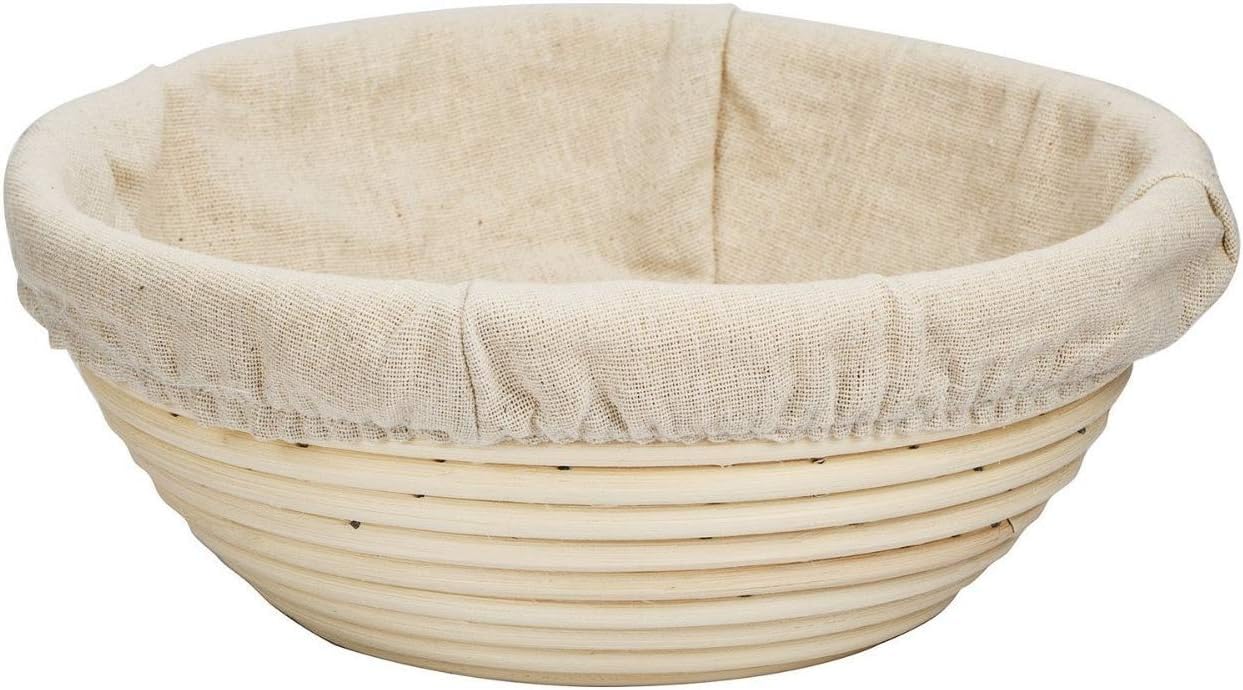 eoocvt5.1 inch Round Banneton Brotform Bread Dough Proofing Rising Rattan Handmade Basket with Linen Liner Cloth - 13 x 6cm