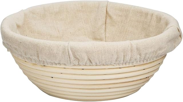 MEETOZ 7 inch Round Banneton Brotform Bread Dough Proofing Rising Rattan Handmade Basket with Linen Liner Cloth - 18 x 9cm