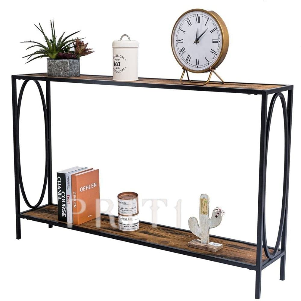 Priti - Narrow Console Entryway Table, Rustic Surface Skinny Sofa Table with Storage Shelves 47.25 x 9 x 29 Inches, for Hallway, Entryway, Living Room (2-Tier Console Table)-image-1