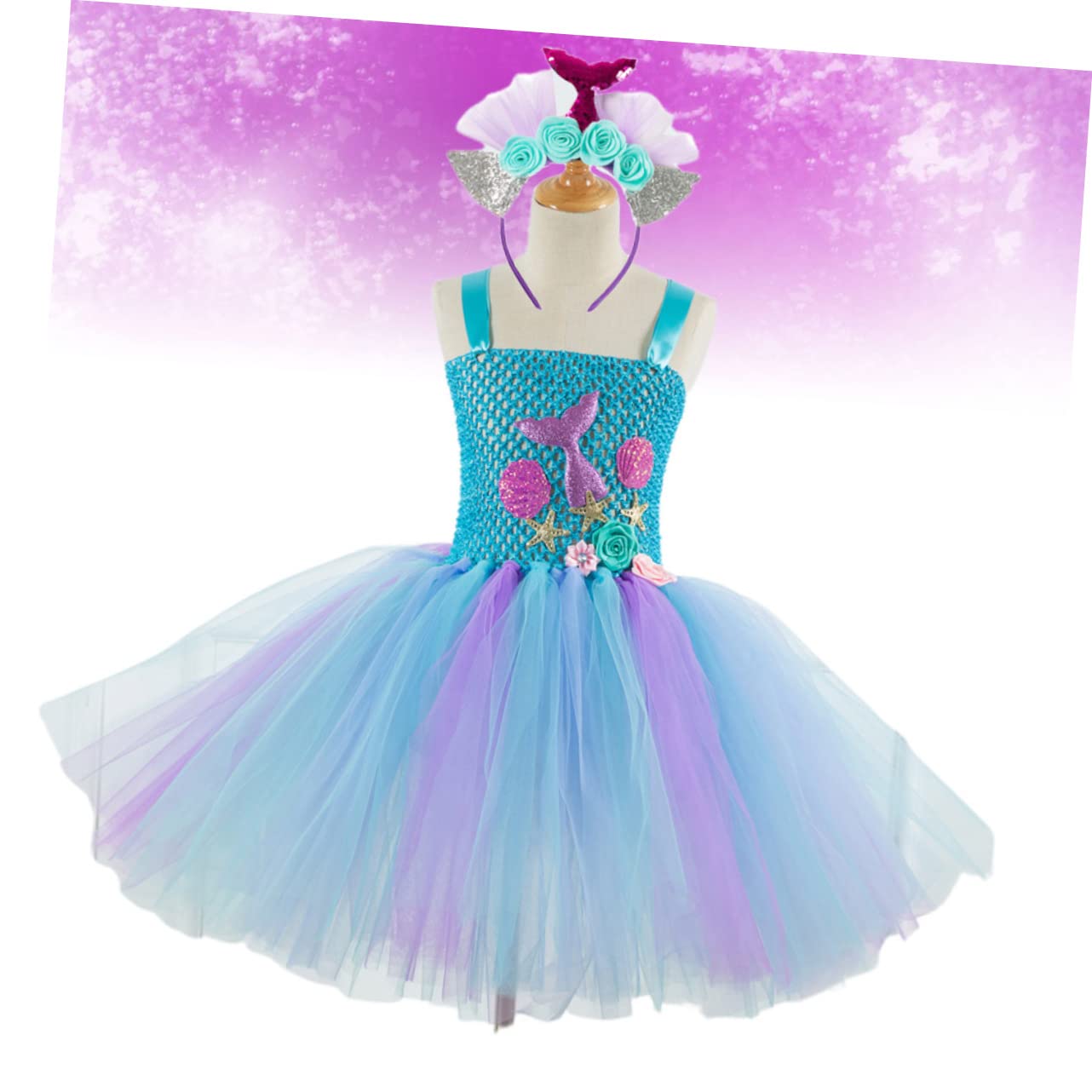 FRCOLOR Cute Mermaid Tutu Skirt for Boys and Girls Polyester Dress for Birthday Party Childrens Day Size 8-9y -hd93430