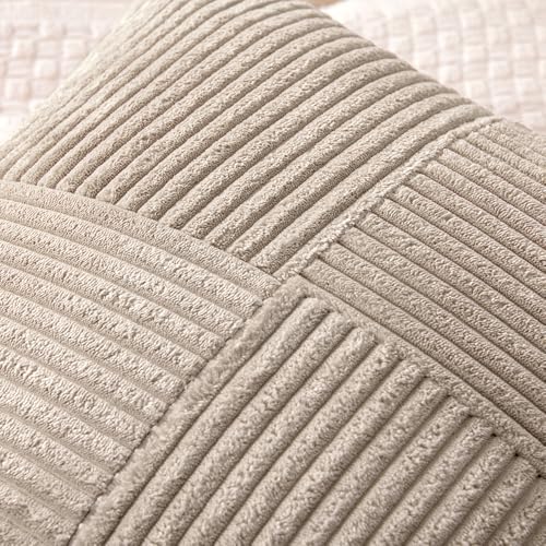 Image of MIULEE Taupe Decorative Throw Pillow Covers 20x20 Inch for Couch Bed Sofa Pack of 2 Light Brown Neutral Boho Farmhouse Throw Pillows Soft Cross Corduroy Patchwork Textured Tan Cushion Cases