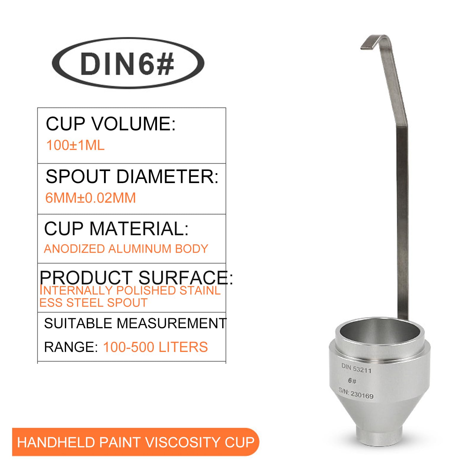 Vaso de viscosidad de inmersión, vaso de viscosidad de pintura de acero inoxidable de 100 ml con boquilla de 4 mm, taza de flujo portátil para pintura, aceite, salsa de miel