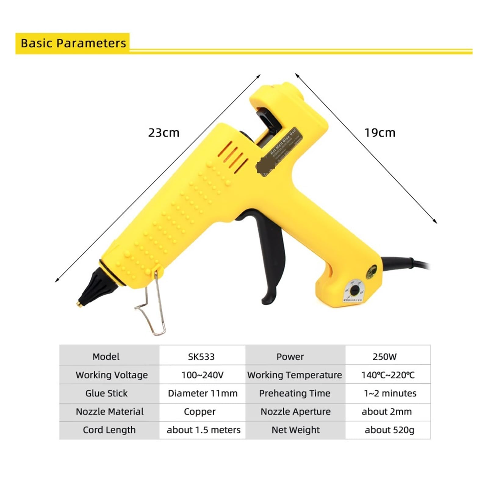 Pistola for colla a caldo, pistola a caldo for colla a e rapida con temperatura regolabile da 250 W, stick di colla da 11 mm Strumenti di riparazione for pistola a e industriale Creazione senza sforzo