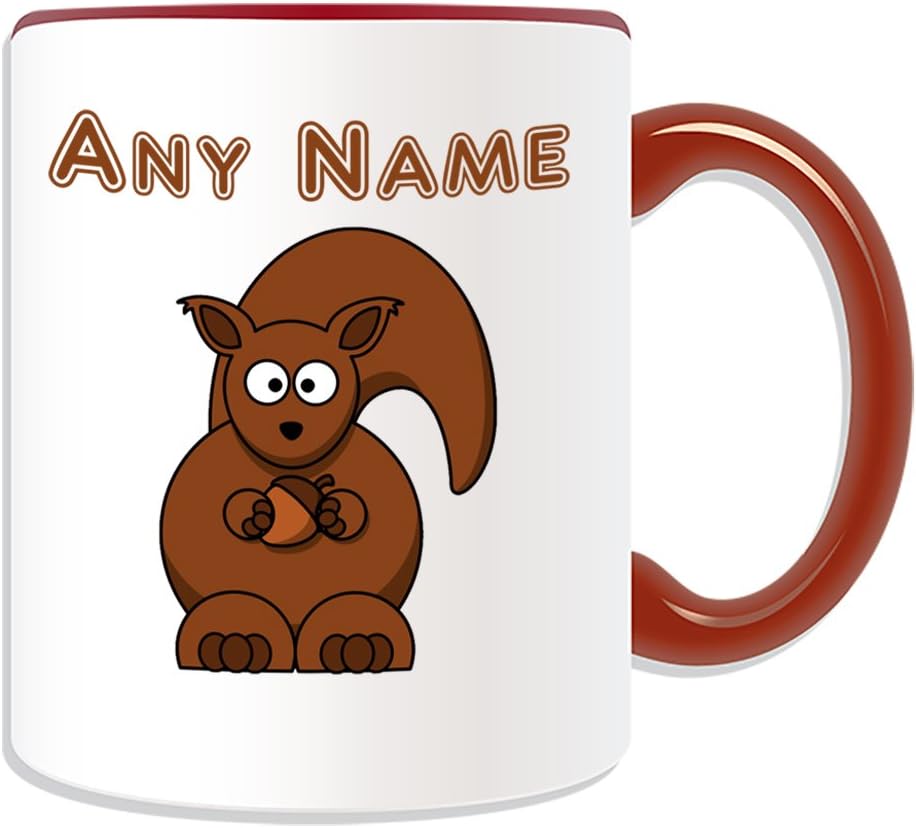 Personalised Gift - Silly Squirrel with Nut Mug (Animal Design Theme, Colour Options) - Any Name/Message on Your Unique