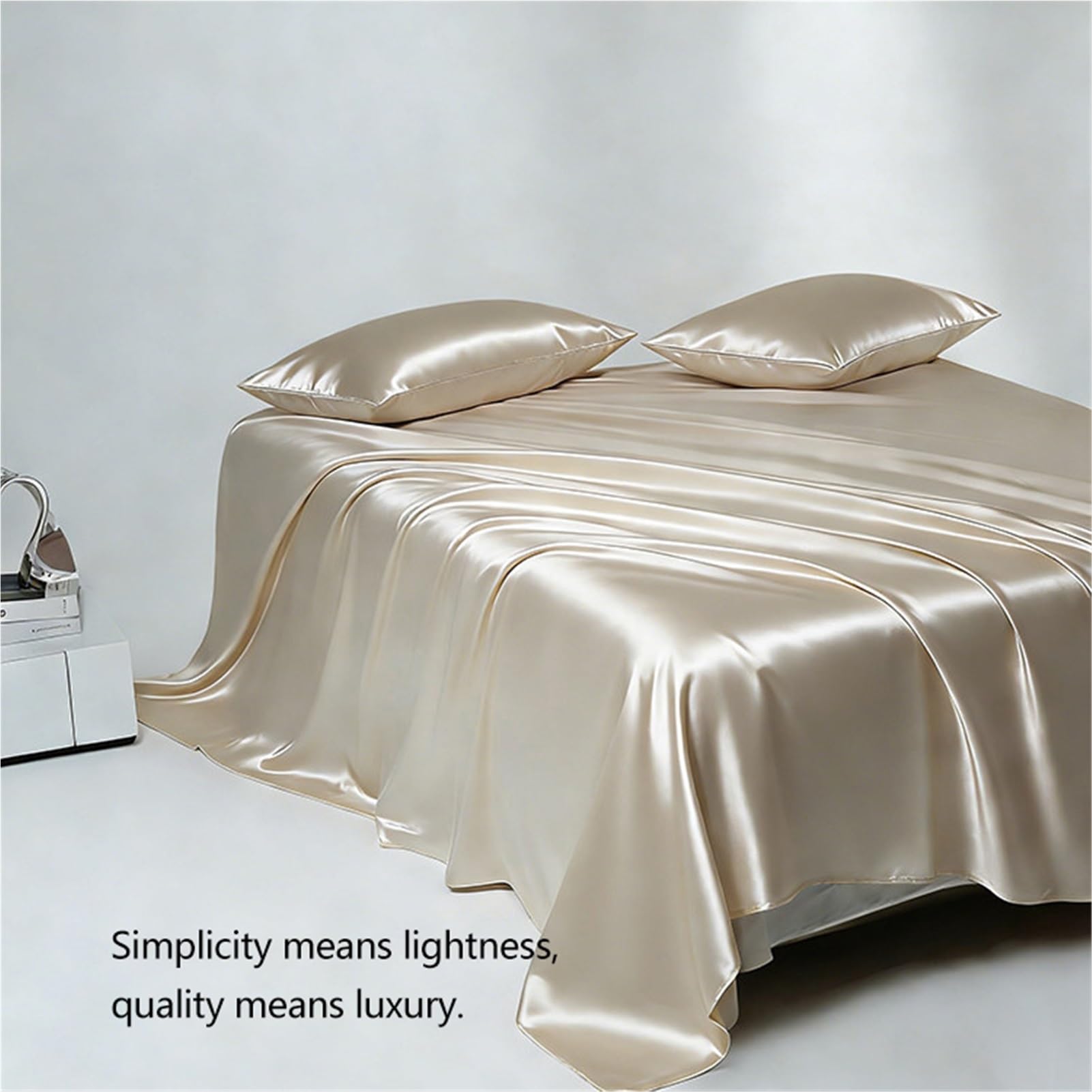 Sabanas encimeras de satén 170x230cm 230x250cm 250x250cm Sábana Plana Sedosa ultrasuave de Lujo Ropa de Cama Sedosa for el Cabello y la Piel(Light Gray A,250x250cm+48x74cm x2)