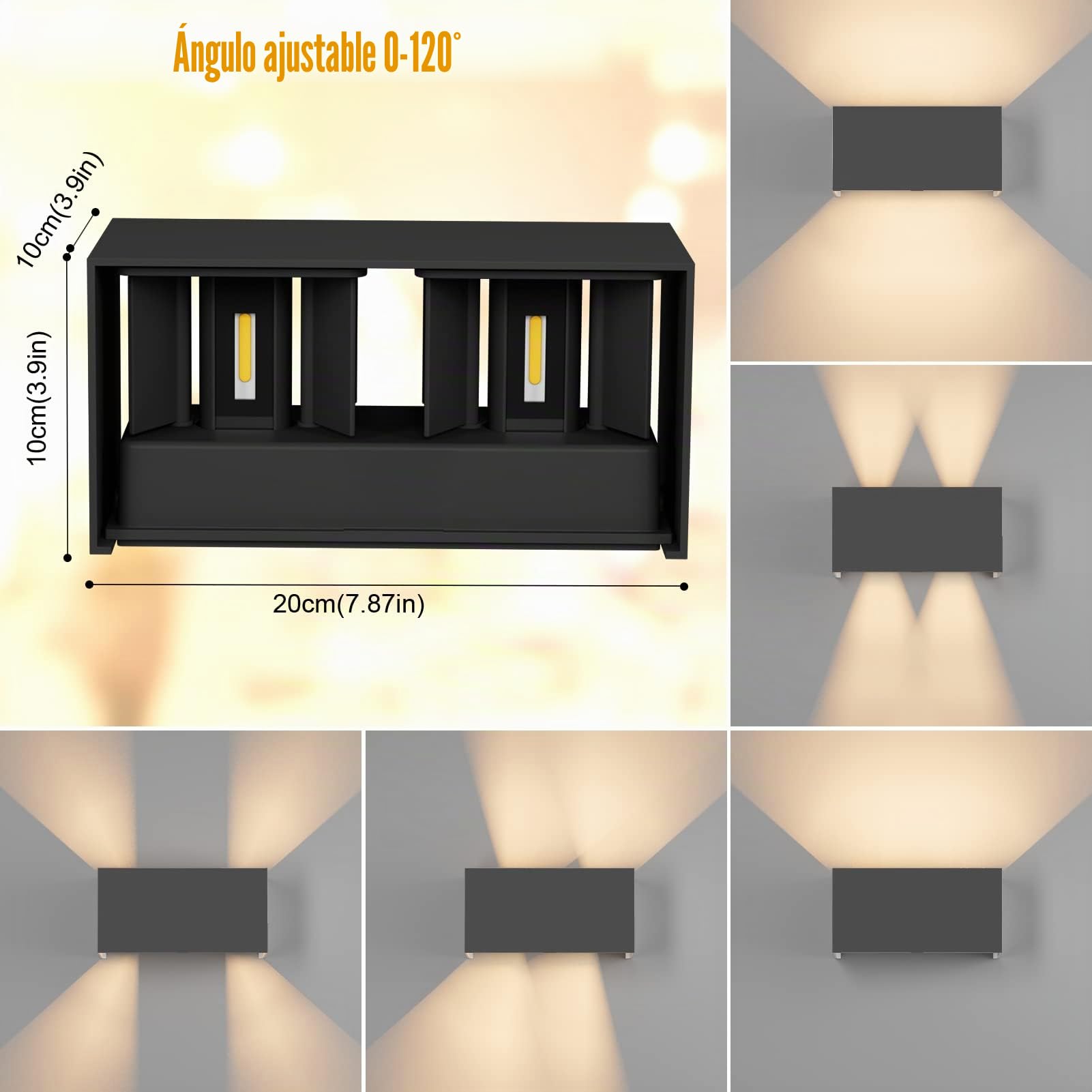 Klighten Aplique de pared con sensor de movimiento,24W Aplique pared exterior/interior con haz de luz ajustable, 3000K blanco cálido, Lámparas de pared Ip65 con sensor,Negro