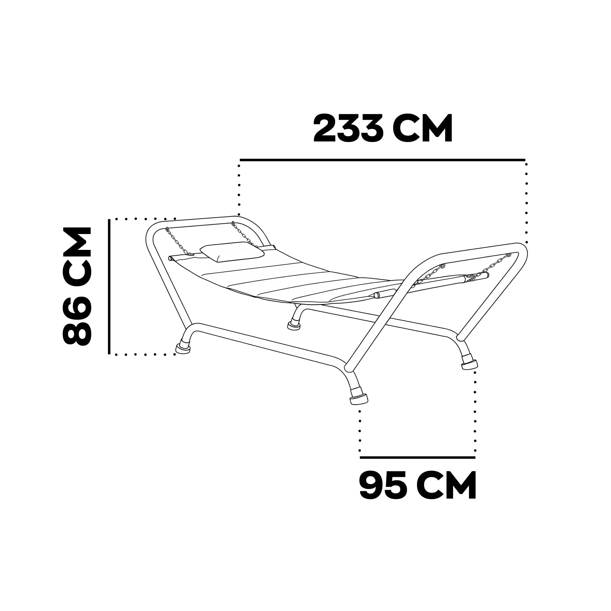 FRANKYSTAR® Levia Hamak ogrodowy 233 x 86 x 95 cm z metalowym stojakiem i poduszką zewnętrzną z beżowej tkaniny