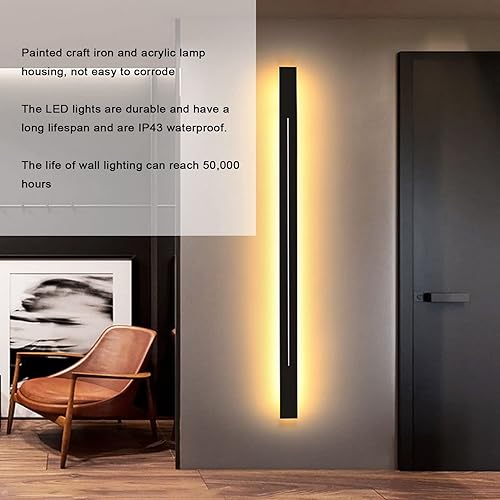 Miniatura 5 de Lámpara de pared de tira larga para exteriores, IP43 moderna lámpara de pared rectangular nórdica para interiores, para dormitorio, sala de estar,