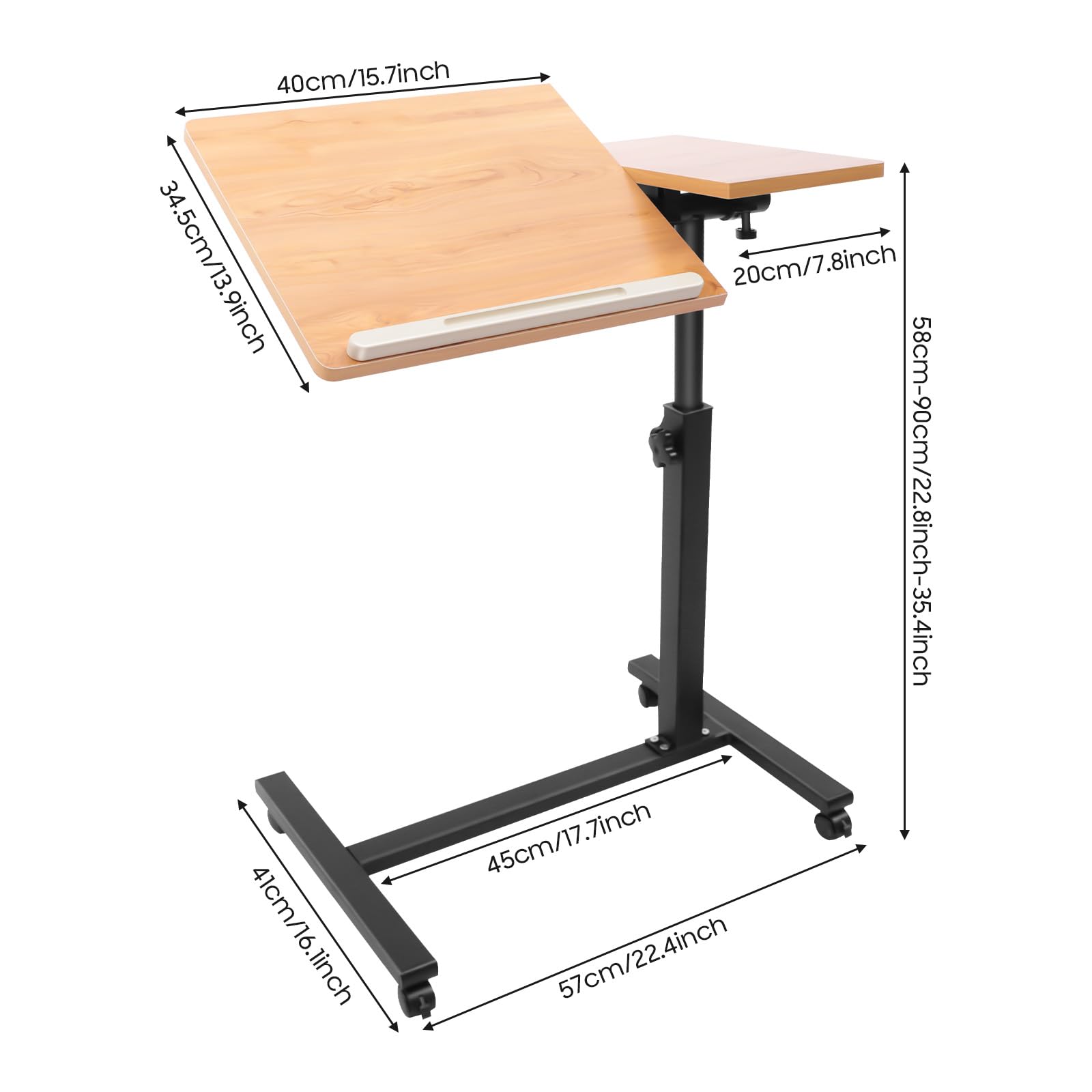 23 62 x 13 58 in Mobile Standing Desk 4 41-11 02LBS Cart Rolling Desks Height and 360 — view 2