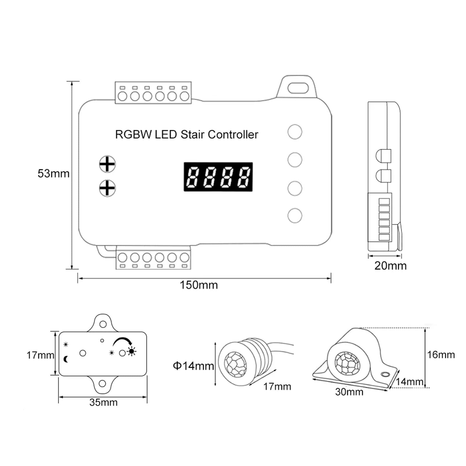 LED-Treppenstufenbeleuchtung Controller mit Bewegungsmelder,16 Stufen RGBW Bunte Treppenlichter Controller,Enthält keinen Lichtstreifen
