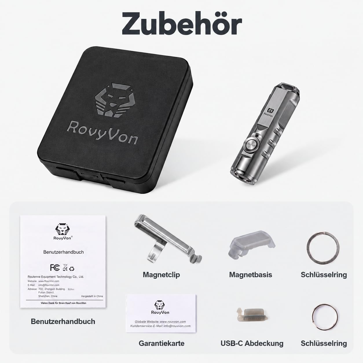 RovyVon A2 G4 LED-Taschenlampe Edelstahl, 650 Lumen, Schlüsselanhänger Taschenlampe wiederaufladbar, IP66 wasserdicht (Silber)