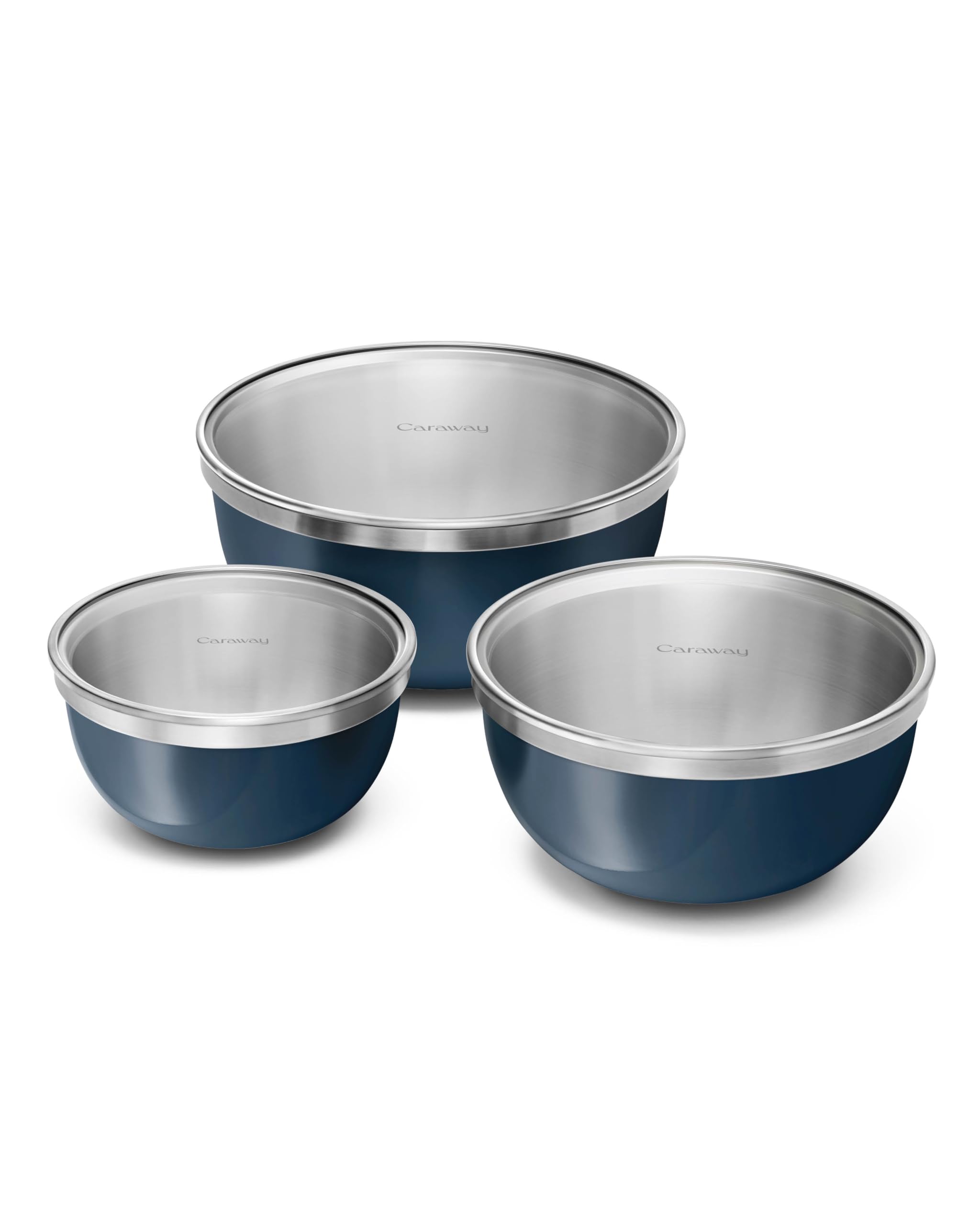 Caraway 6-Piece Stainless Steel Mixing Bowl Set with Glass Lids | 6 qt, 4 qt, 2 qt Kitchen Bowls with Tempered Glass Lids, Non-Toxic, PFAS-Free, Navy