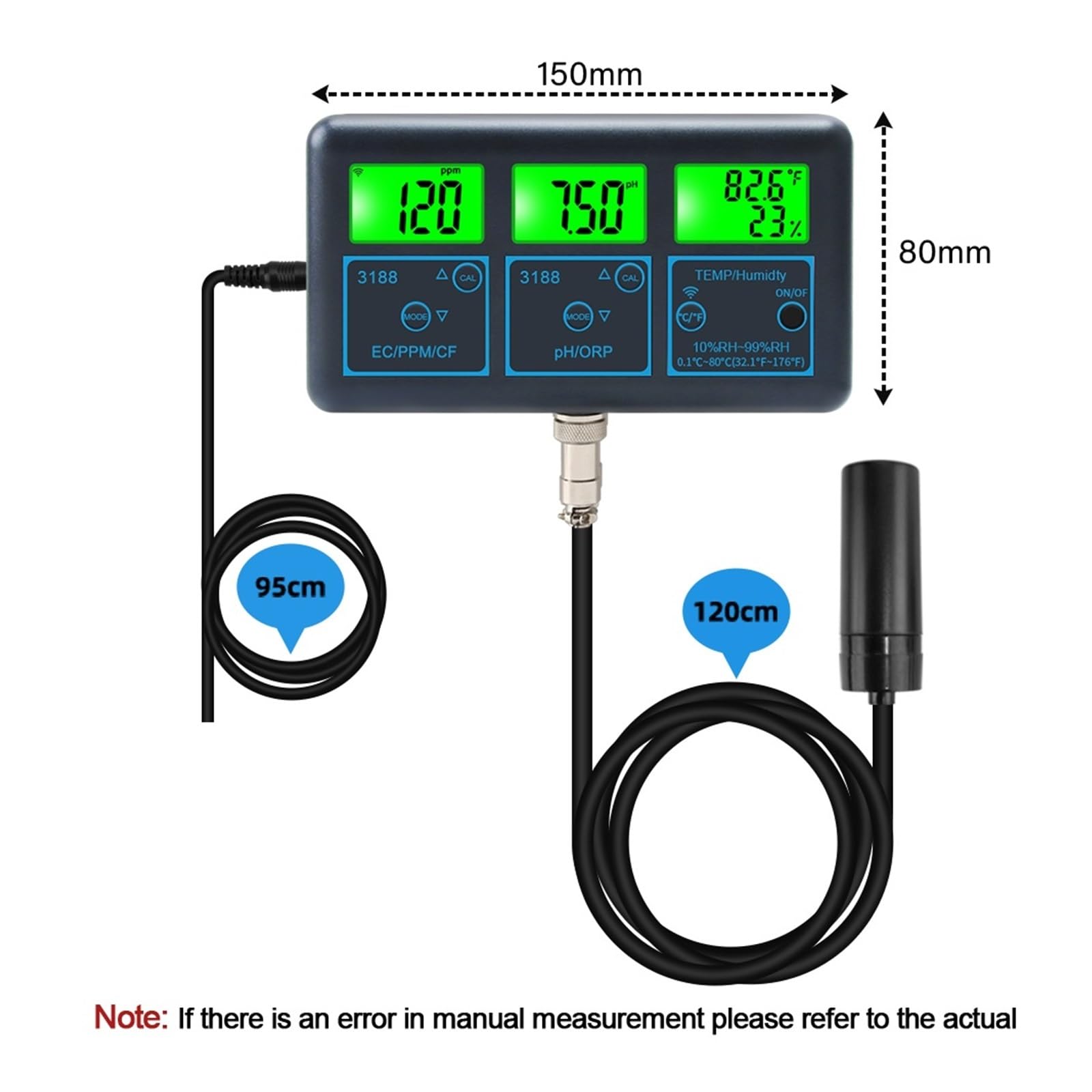 WiFi 7 in 1 Misuratore di PH Temp TDS CF RH EC ORP Tester for Acqua Tuya Smart Online Monitor Analizzatore Digitale for Acquario Piscina Idroponica Rilevamento Rapido E Preciso