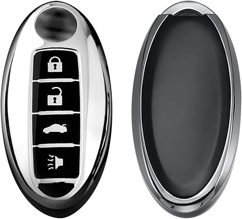 Miniatura 6 de Xotic Tech - Funda de TPU plateada con 4 botones impresos, compatible con Nissan Sentra Versa Armada Leaf Titan Altima GT-R 370Z Maxima Infiniti Q50