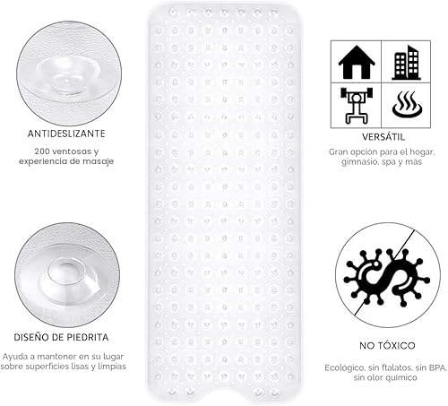 Miniatura 6 de YINENN Tapete de seguridad para bañera de 40 x 16 pulgadas, antideslizante y extragrande, tapete para bañera con ventosas, lavable a máquina