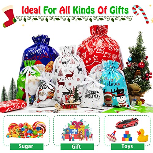 Sac Cadeau Noel, Lot de 30 Sacs Cadeaux de Noël Toutes Tailles, Grands Sachet Noel avec Cordons de Serrage, pour la Fête de Noël, Emballage de Cadeaux et Décorations de Vacances. - Image 5